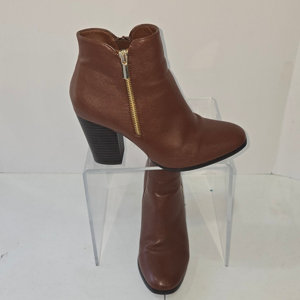 Jessica Cline Ariya Brown Ankle Boots Block Heel Side Zip Womens 8W AC260